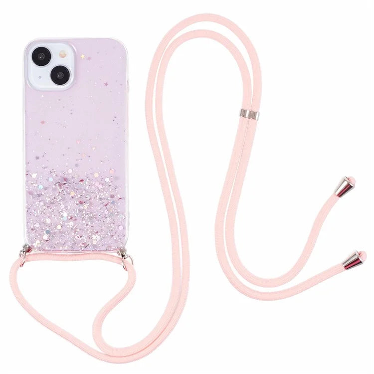 AW Series for iPhone 13 Slim Case Sparkle Epoxy TPU Phone Shell with Lanyard