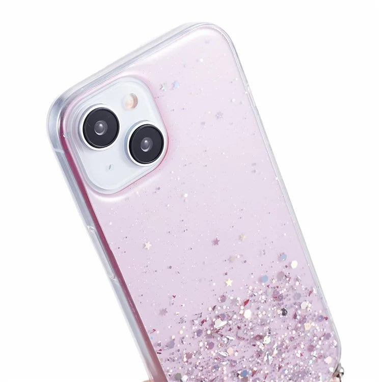 AW Series for iPhone 13 Slim Case Sparkle Epoxy TPU Phone Shell with Lanyard
