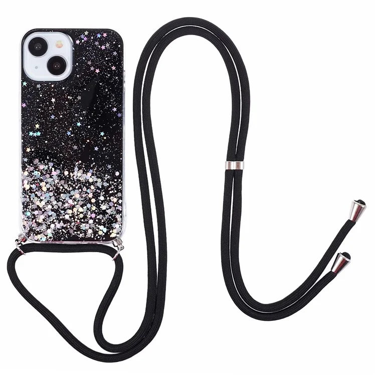 AW Series for iPhone 13 Slim Case Sparkle Epoxy TPU Phone Shell with Lanyard