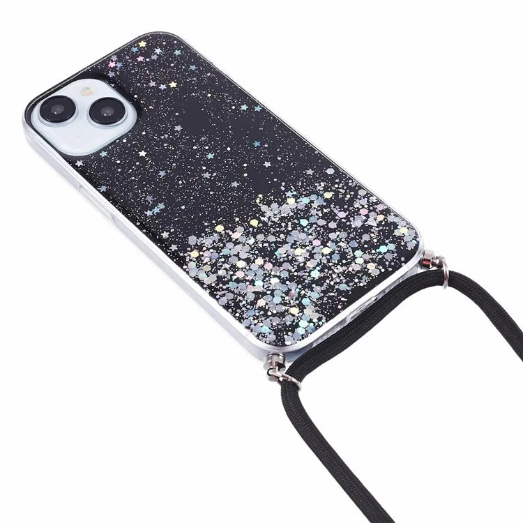AW Series for iPhone 13 Slim Case Sparkle Epoxy TPU Phone Shell with Lanyard