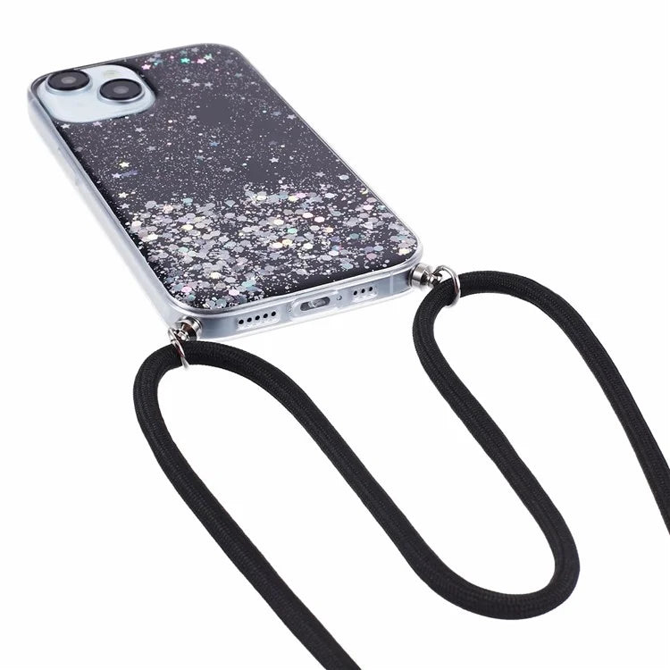 AW Series for iPhone 13 Slim Case Sparkle Epoxy TPU Phone Shell with Lanyard