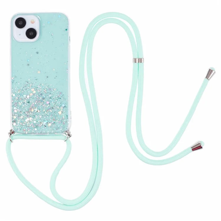 AW Series for iPhone 13 Slim Case Sparkle Epoxy TPU Phone Shell with Lanyard