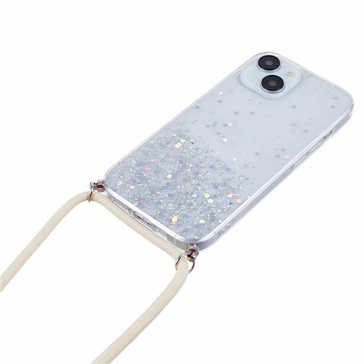 AW Series for iPhone 13 Slim Case Sparkle Epoxy TPU Phone Shell with Lanyard