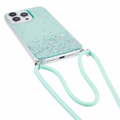 AW Series Epoxy TPU Phone Cover for iPhone 14 Pro Max Cell Phone Case Sparkle Shell with Lanyard