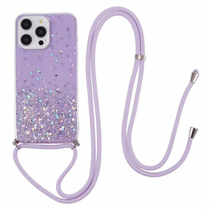 AW Series for iPhone 13 Pro TPU Phone Shell Case Sparkle Epoxy Phone Cover with Lanyard