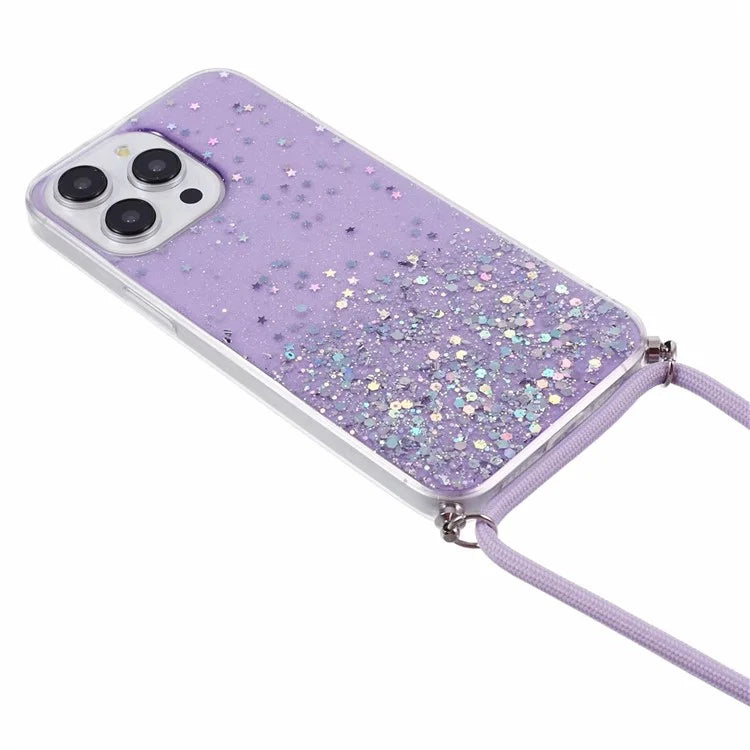 AW Series for iPhone 13 Pro TPU Phone Shell Case Sparkle Epoxy Phone Cover with Lanyard