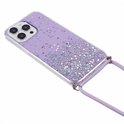 AW Series for iPhone 13 Pro TPU Phone Shell Case Sparkle Epoxy Phone Cover with Lanyard