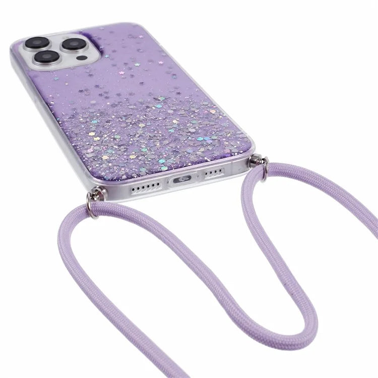 AW Series for iPhone 13 Pro TPU Phone Shell Case Sparkle Epoxy Phone Cover with Lanyard