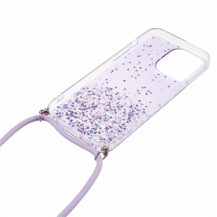 AW Series for iPhone 13 Pro TPU Phone Shell Case Sparkle Epoxy Phone Cover with Lanyard
