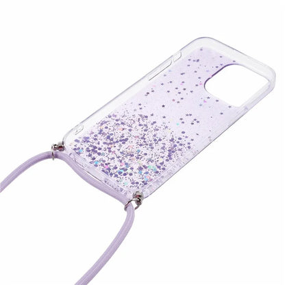 AW Series for iPhone 13 Pro TPU Phone Shell Case Sparkle Epoxy Phone Cover with Lanyard