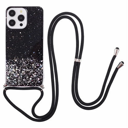 AW Series for iPhone 13 Pro TPU Phone Shell Case Sparkle Epoxy Phone Cover with Lanyard