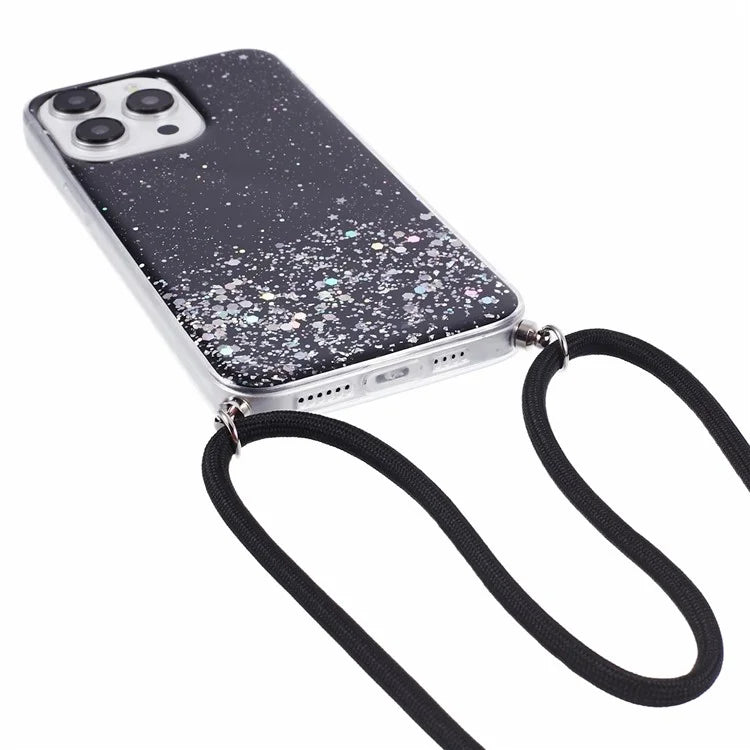 AW Series for iPhone 13 Pro TPU Phone Shell Case Sparkle Epoxy Phone Cover with Lanyard