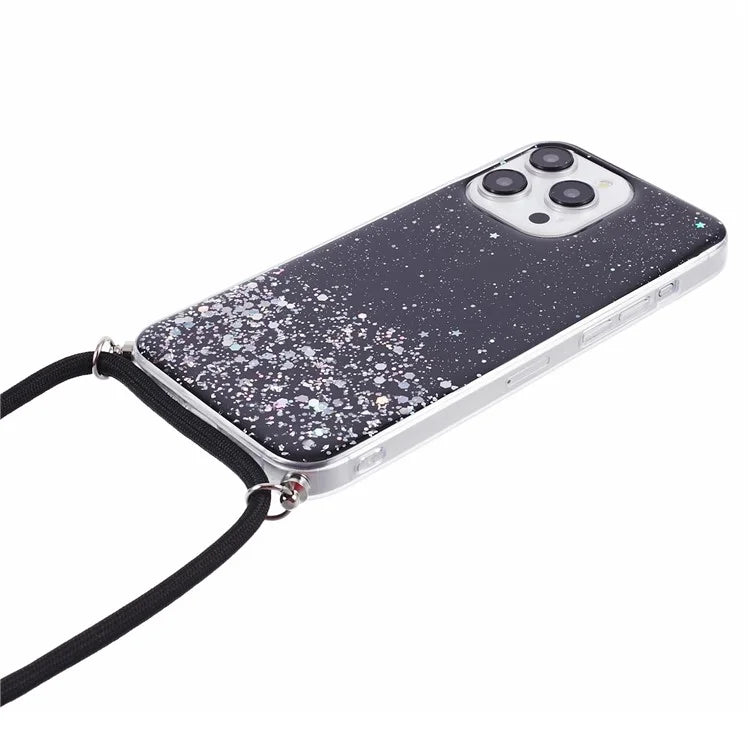AW Series for iPhone 13 Pro TPU Phone Shell Case Sparkle Epoxy Phone Cover with Lanyard