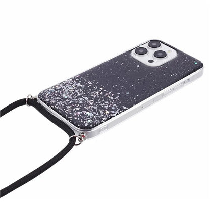 AW Series for iPhone 13 Pro TPU Phone Shell Case Sparkle Epoxy Phone Cover with Lanyard