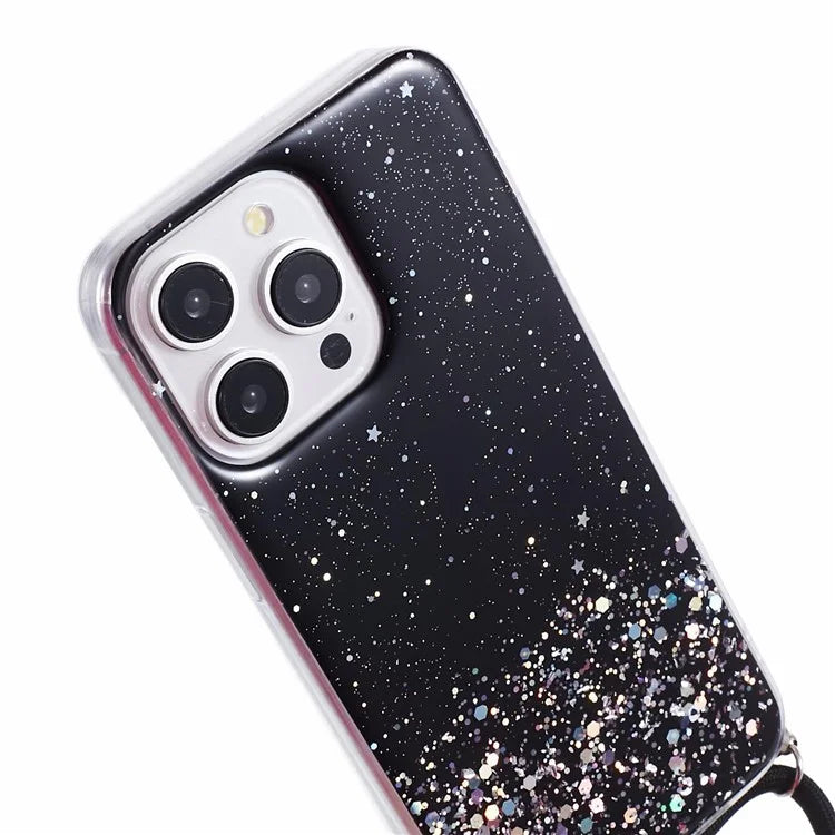 AW Series for iPhone 13 Pro TPU Phone Shell Case Sparkle Epoxy Phone Cover with Lanyard