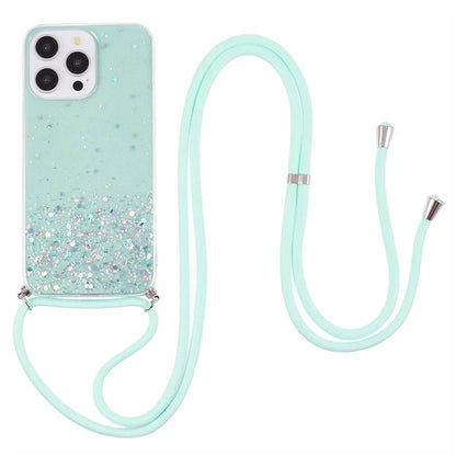 AW Series for iPhone 13 Pro TPU Phone Shell Case Sparkle Epoxy Phone Cover with Lanyard
