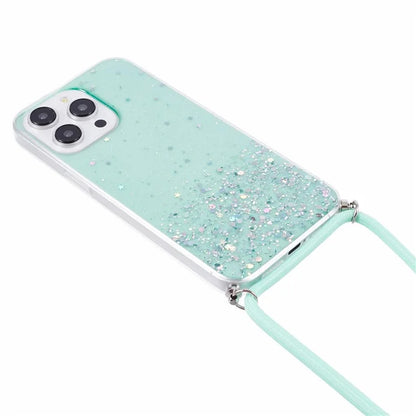 AW Series for iPhone 13 Pro TPU Phone Shell Case Sparkle Epoxy Phone Cover with Lanyard