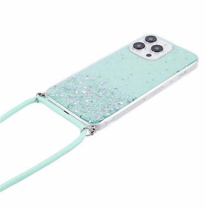 AW Series for iPhone 13 Pro TPU Phone Shell Case Sparkle Epoxy Phone Cover with Lanyard