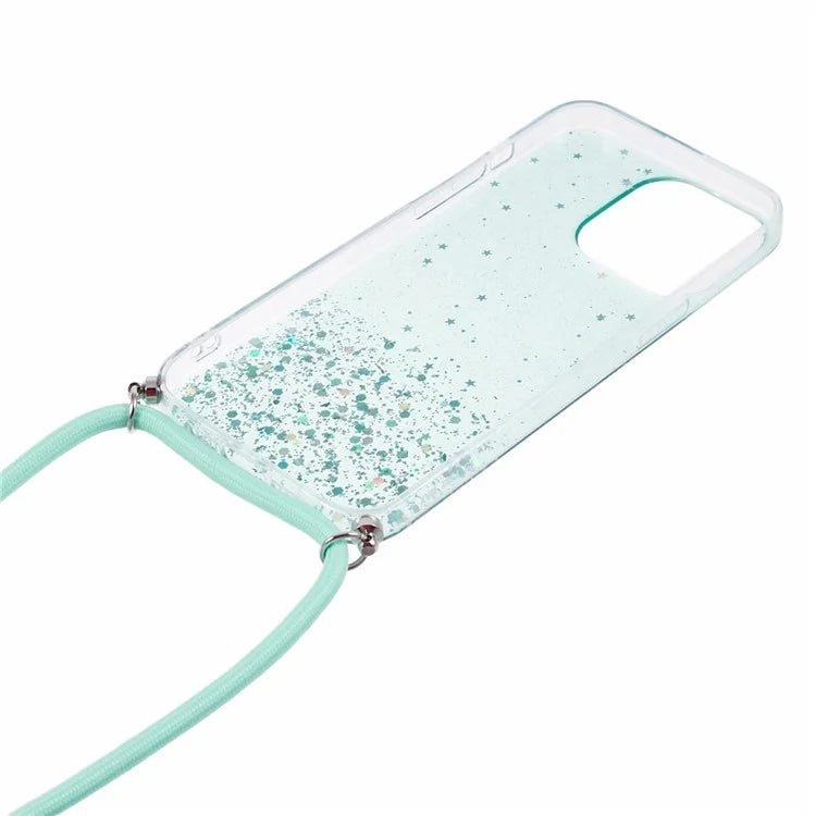 AW Series for iPhone 13 Pro TPU Phone Shell Case Sparkle Epoxy Phone Cover with Lanyard