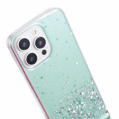 AW Series for iPhone 13 Pro TPU Phone Shell Case Sparkle Epoxy Phone Cover with Lanyard