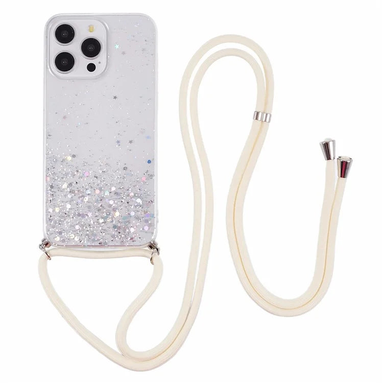 AW Series for iPhone 13 Pro TPU Phone Shell Case Sparkle Epoxy Phone Cover with Lanyard