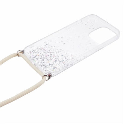 AW Series for iPhone 13 Pro TPU Phone Shell Case Sparkle Epoxy Phone Cover with Lanyard