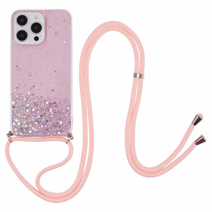 AW Series for iPhone 13 Pro TPU Phone Shell Case Sparkle Epoxy Phone Cover with Lanyard