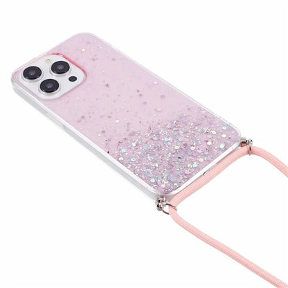 AW Series for iPhone 13 Pro TPU Phone Shell Case Sparkle Epoxy Phone Cover with Lanyard