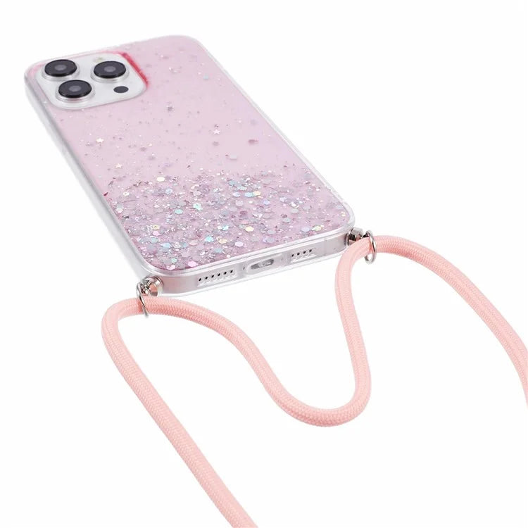 AW Series for iPhone 13 Pro TPU Phone Shell Case Sparkle Epoxy Phone Cover with Lanyard