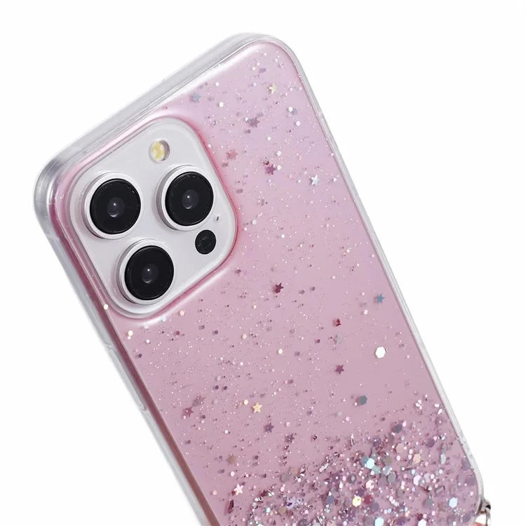 AW Series for iPhone 13 Pro TPU Phone Shell Case Sparkle Epoxy Phone Cover with Lanyard
