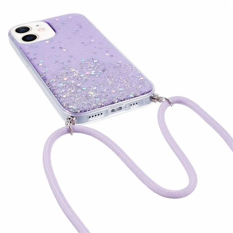 AW Series for iPhone 12 Pro / 12 Case Sparkle Epoxy TPU Phone Shell with Lanyard