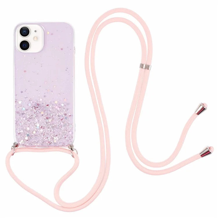 AW Series for iPhone 12 Pro / 12 Case Sparkle Epoxy TPU Phone Shell with Lanyard