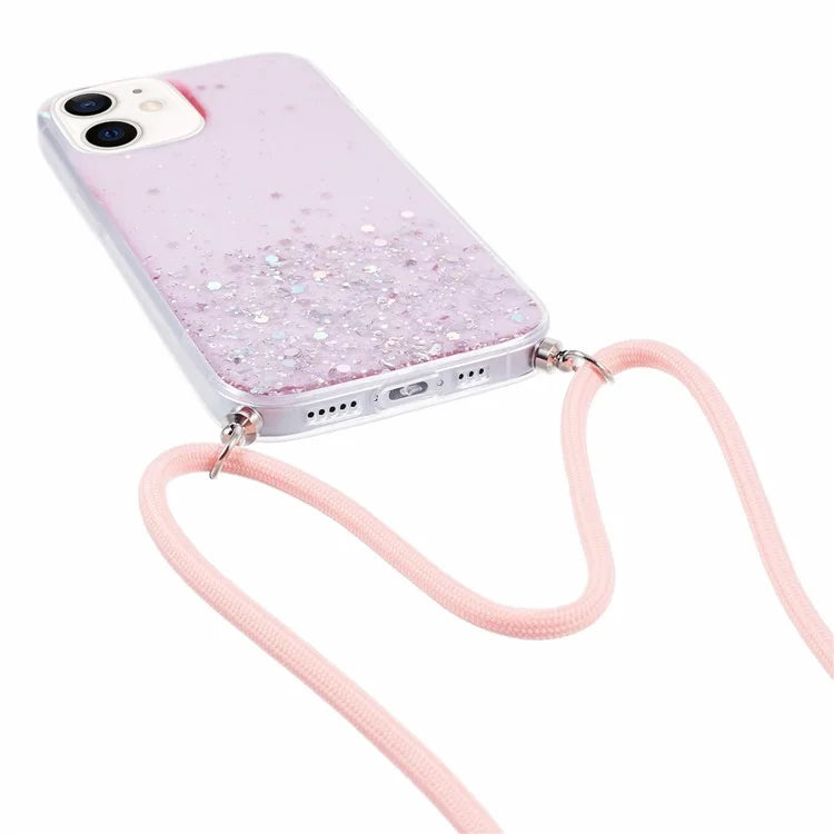 AW Series for iPhone 12 Pro / 12 Case Sparkle Epoxy TPU Phone Shell with Lanyard