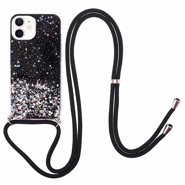 AW Series for iPhone 12 Pro / 12 Case Sparkle Epoxy TPU Phone Shell with Lanyard