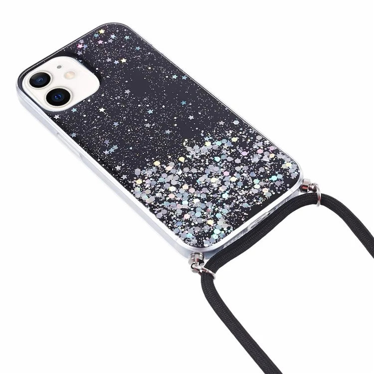 AW Series for iPhone 12 Pro / 12 Case Sparkle Epoxy TPU Phone Shell with Lanyard