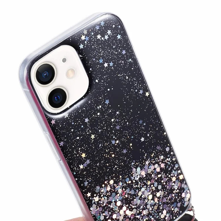 AW Series for iPhone 12 Pro / 12 Case Sparkle Epoxy TPU Phone Shell with Lanyard