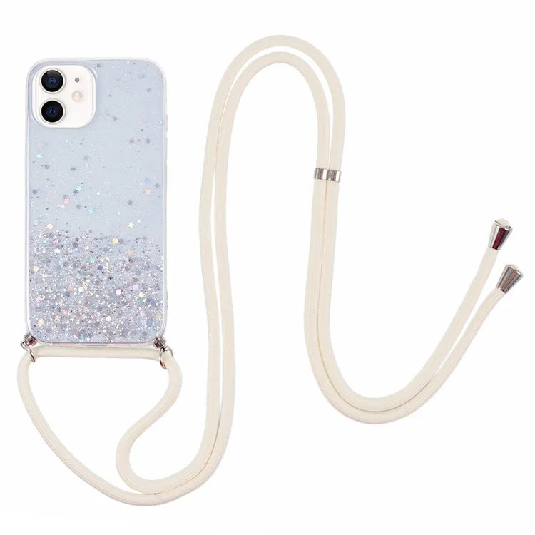 AW Series for iPhone 12 Pro / 12 Case Sparkle Epoxy TPU Phone Shell with Lanyard