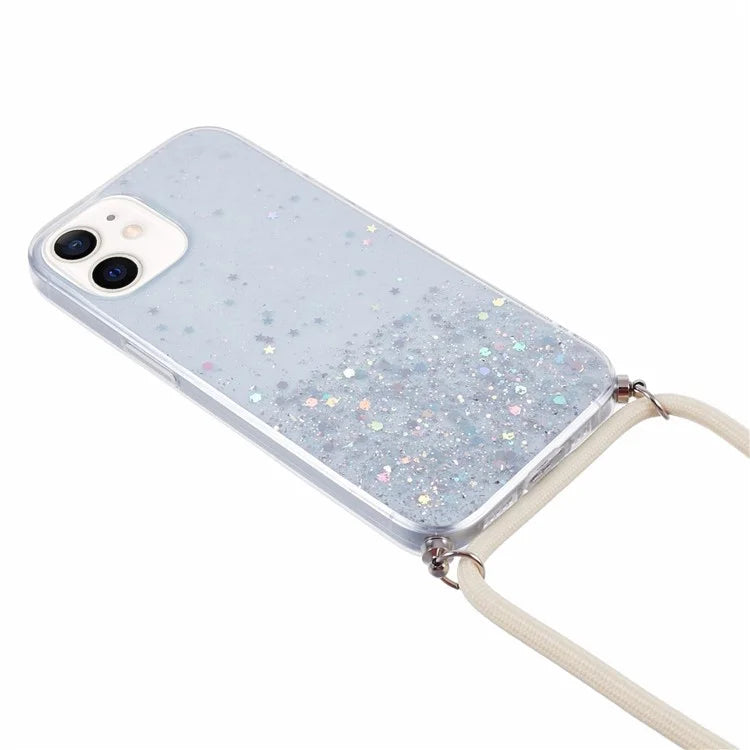 AW Series for iPhone 12 Pro / 12 Case Sparkle Epoxy TPU Phone Shell with Lanyard