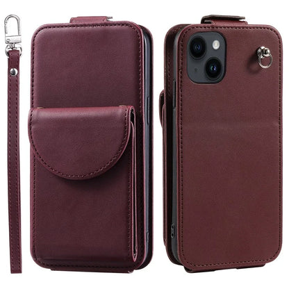 For iPhone 15 Plus Leather Case Wallet Vertical Flip Phone Cover with Straps