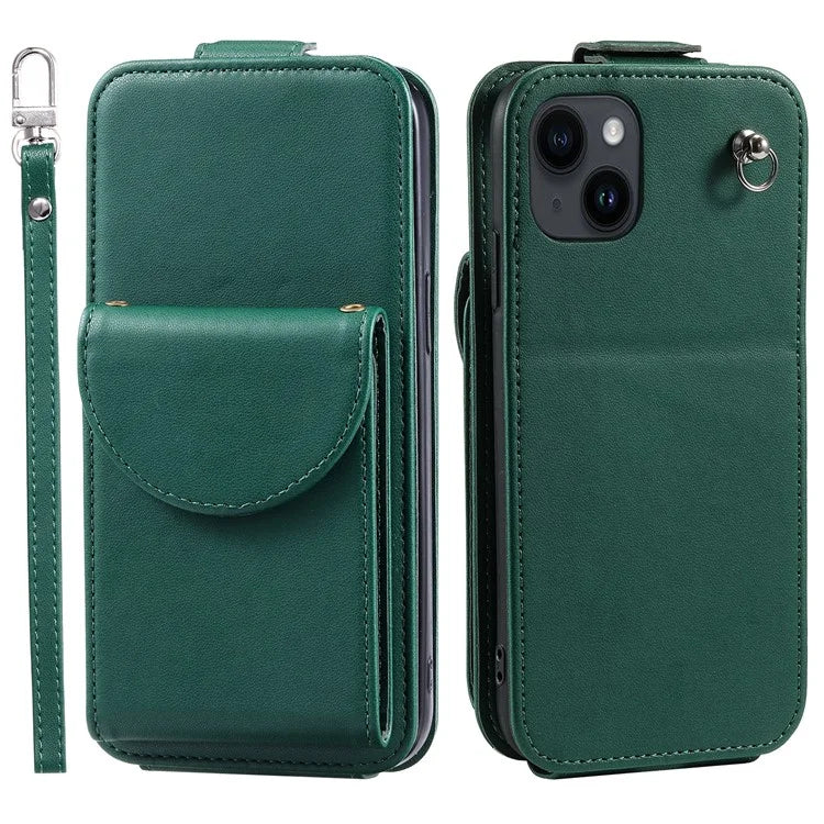 For iPhone 15 Plus Leather Case Wallet Vertical Flip Phone Cover with Straps