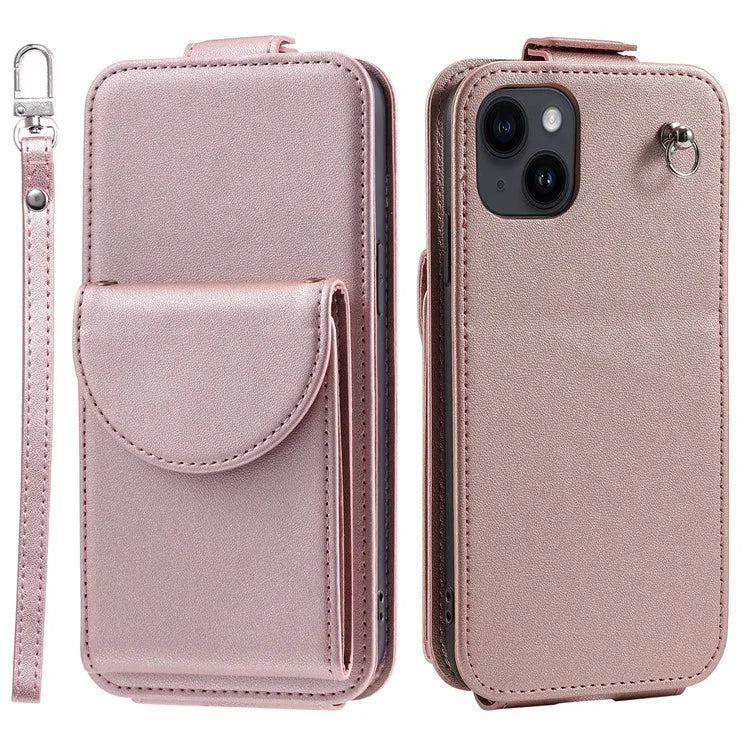 For iPhone 15 Plus Leather Case Wallet Vertical Flip Phone Cover with Straps