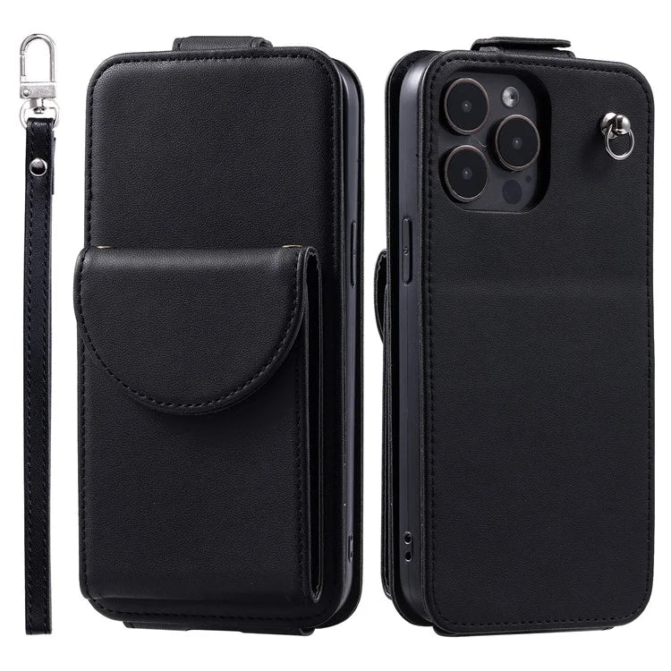 For iPhone 15 Pro Case Wallet Stand PU Leather Phone Cover with Straps