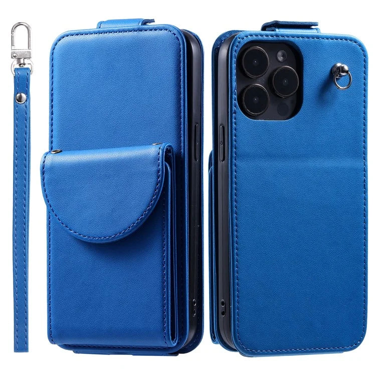 For iPhone 15 Pro Case Wallet Stand PU Leather Phone Cover with Straps