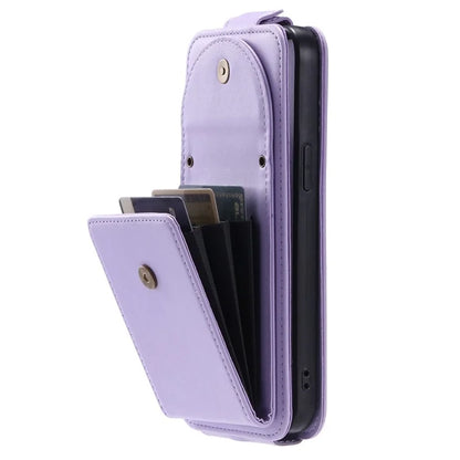 For iPhone 15 Pro Case Wallet Stand PU Leather Phone Cover with Straps