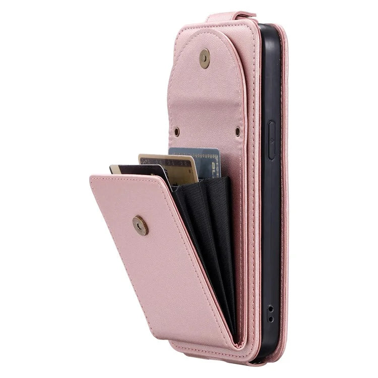For iPhone 15 Pro Max Case Wallet PU Leather Phone Stand Cover with Straps