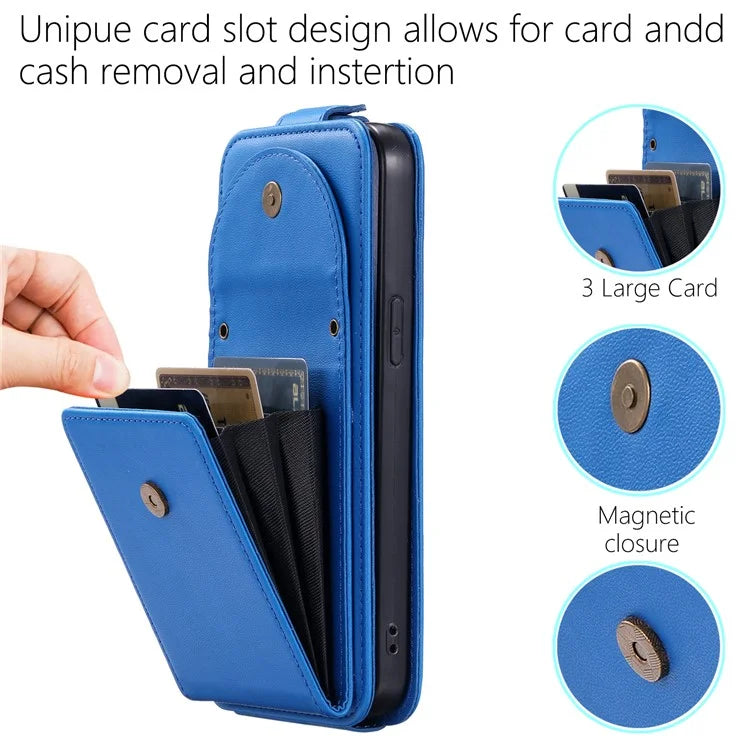 For iPhone 15 Pro Max Case Wallet PU Leather Phone Stand Cover with Straps