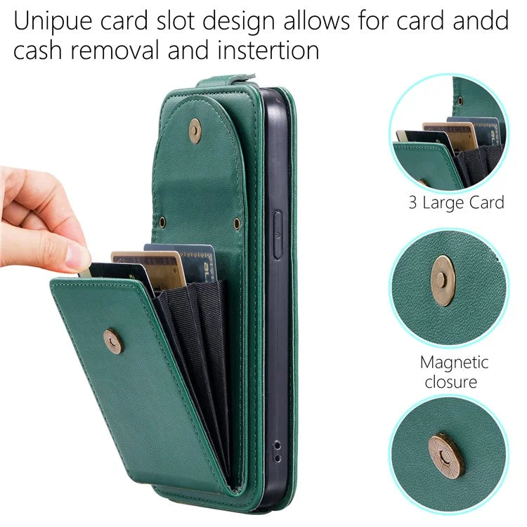 For iPhone 15 Pro Max Case Wallet PU Leather Phone Stand Cover with Straps