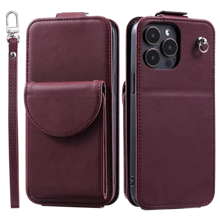 For iPhone 15 Pro Max Case Wallet PU Leather Phone Stand Cover with Straps