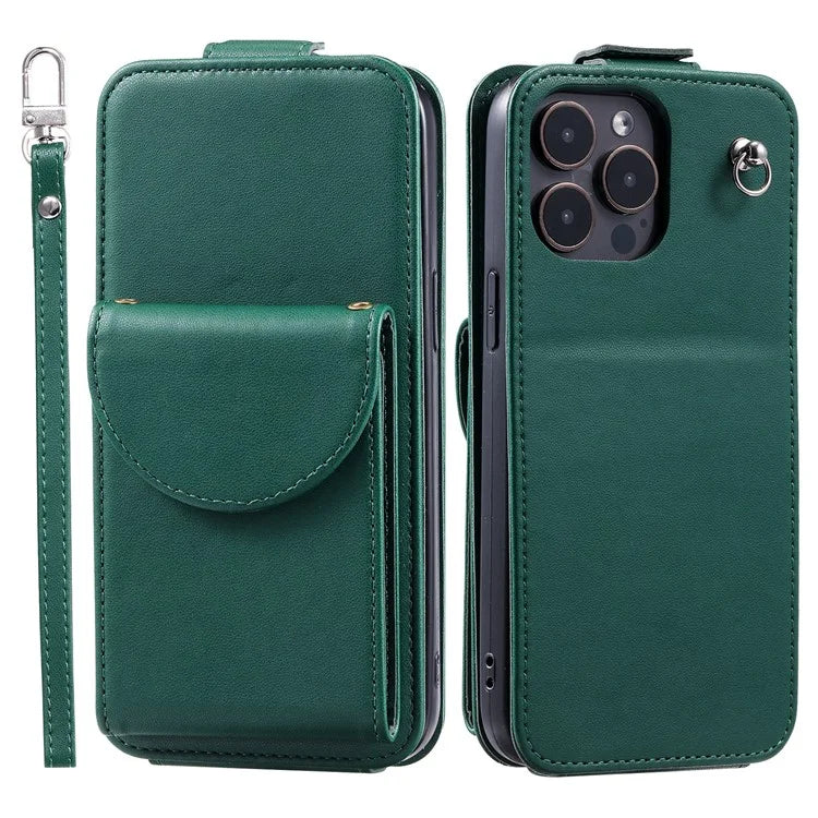 For iPhone 14 Pro Case Card Bag PU Leather Vertical Flip Phone Cover with Straps