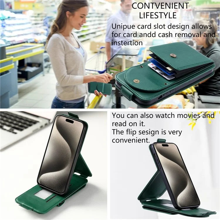 For iPhone 14 Pro Case Card Bag PU Leather Vertical Flip Phone Cover with Straps